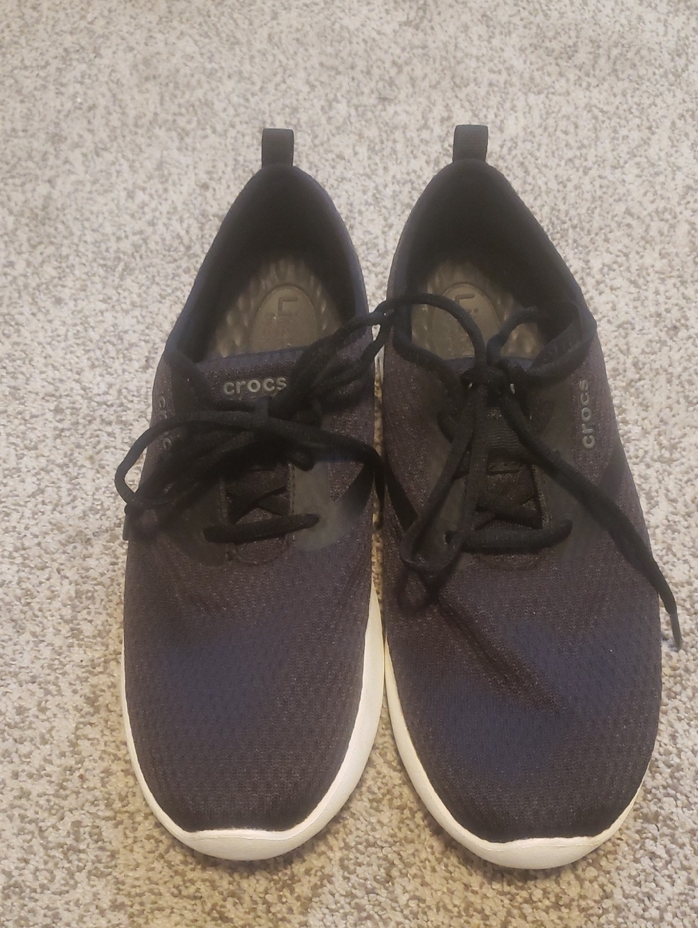 CROCS Black Knit Lace-Up Sneakers with White Sole